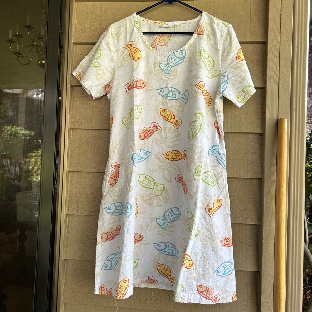 Lulu B dress. Fish theme cotton short sleeves Sz L